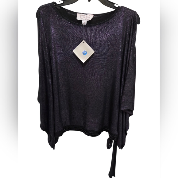 American Glamour Tops - Cold Shoulder Dolman Purple Metallic Blouse